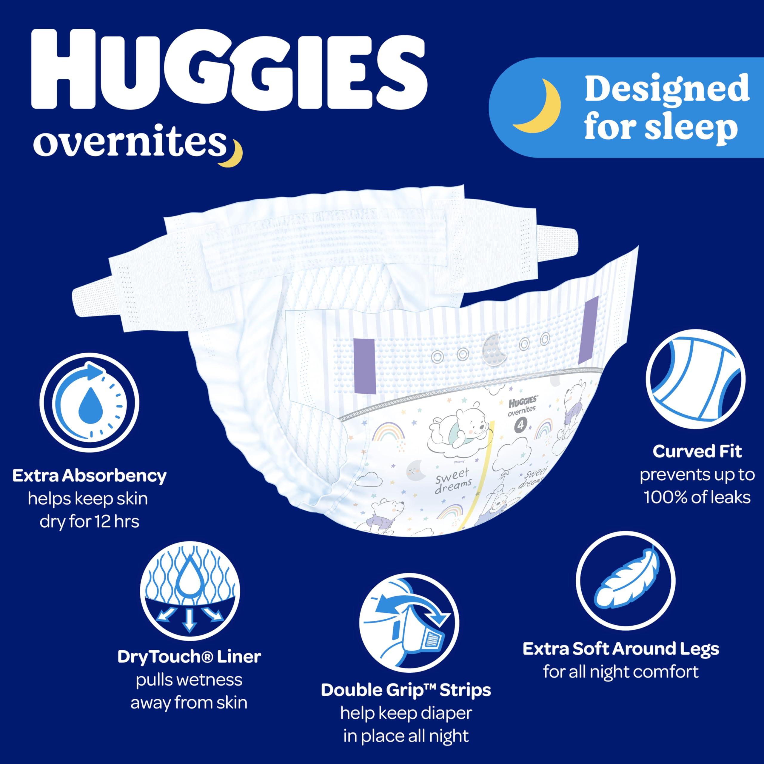HUGGIES Huggies Size 3 Overnites Baby Diapers: Overnight Diapers, Size 3 (16-28 lbs), 132 Ct (2 Packs of 66)