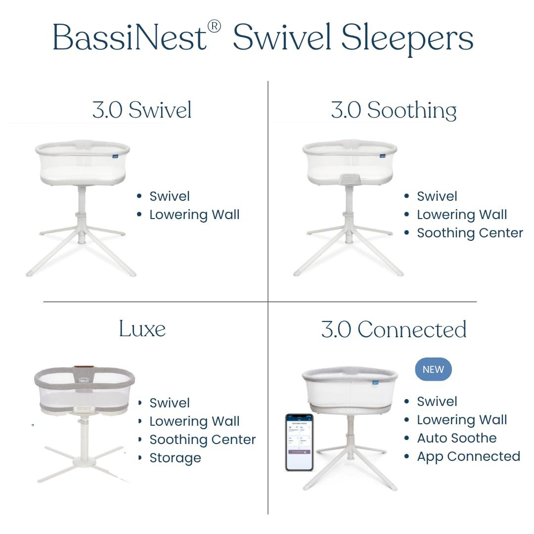 HALO HALO BassiNest Swivel Sleeper 3.0 Bedside Baby Bassinet with 360 Rotation, Adjustable Height, Breathable Mesh, Safe Close Sleeping, Lowering Wall for Easy Access, Feeding & C-Section Recovery