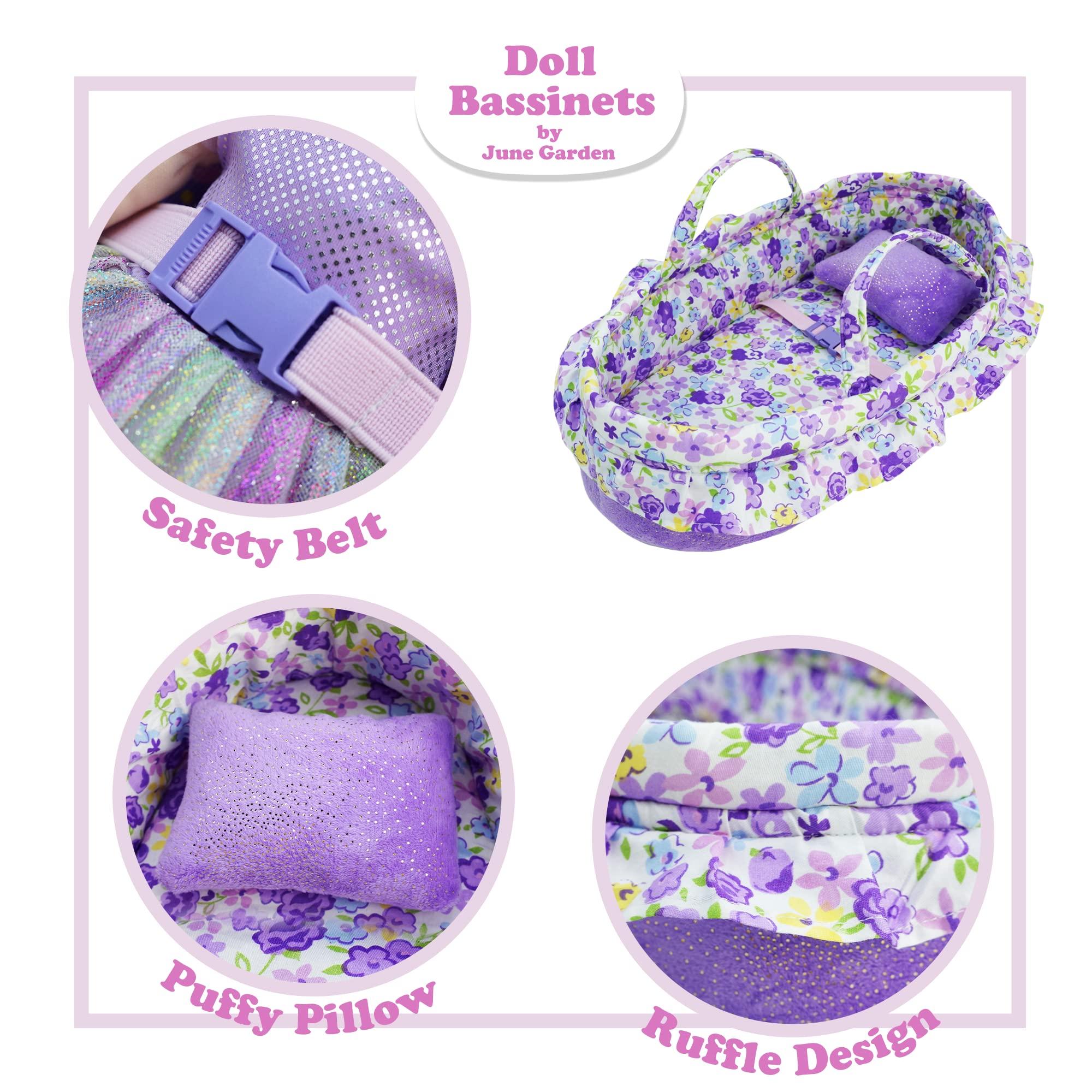 June Garden June Garden Cozy Dream Doll Bassinet - Baby Doll Portable Carrier - Fits for American Girl Dolls up to 18\" - Soft Pillow & Safety Buckle Included - Purple