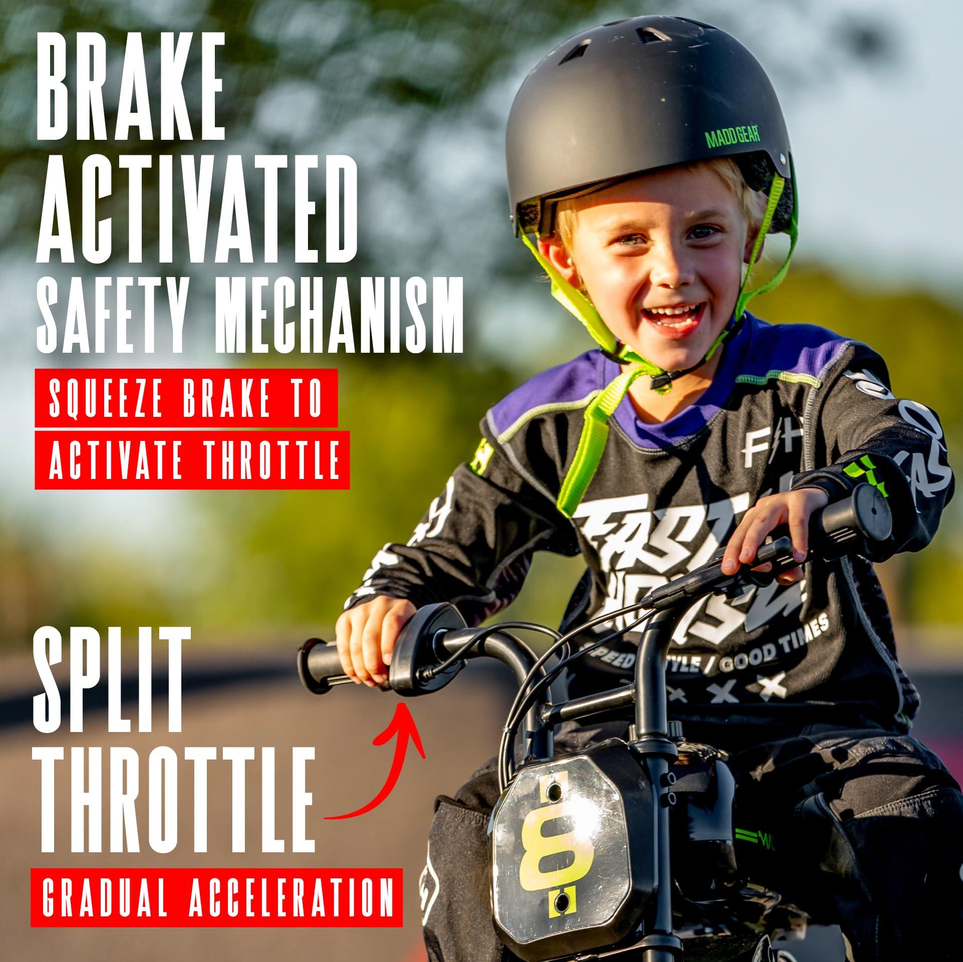 Madd Gear Madd Gear 24-Volt My 1st Mini Electric Dirt Bike for Kids Ages 5-8 - Dual Speed Up to 10 MPH, 12\" Tires, 7.5 Mile Range, 110 lbs Max Capacity - Lightweight, Safe Electric Motorcycle