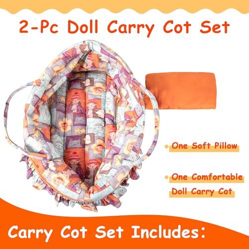 Rakki Dolli Rakki Dolli Doll Carry Cot Set Doll Carrier Soft Basket Bassinet, Includes 1 Cot and 1 Pillow, Fits for 18-inch American Girl Dolls 019