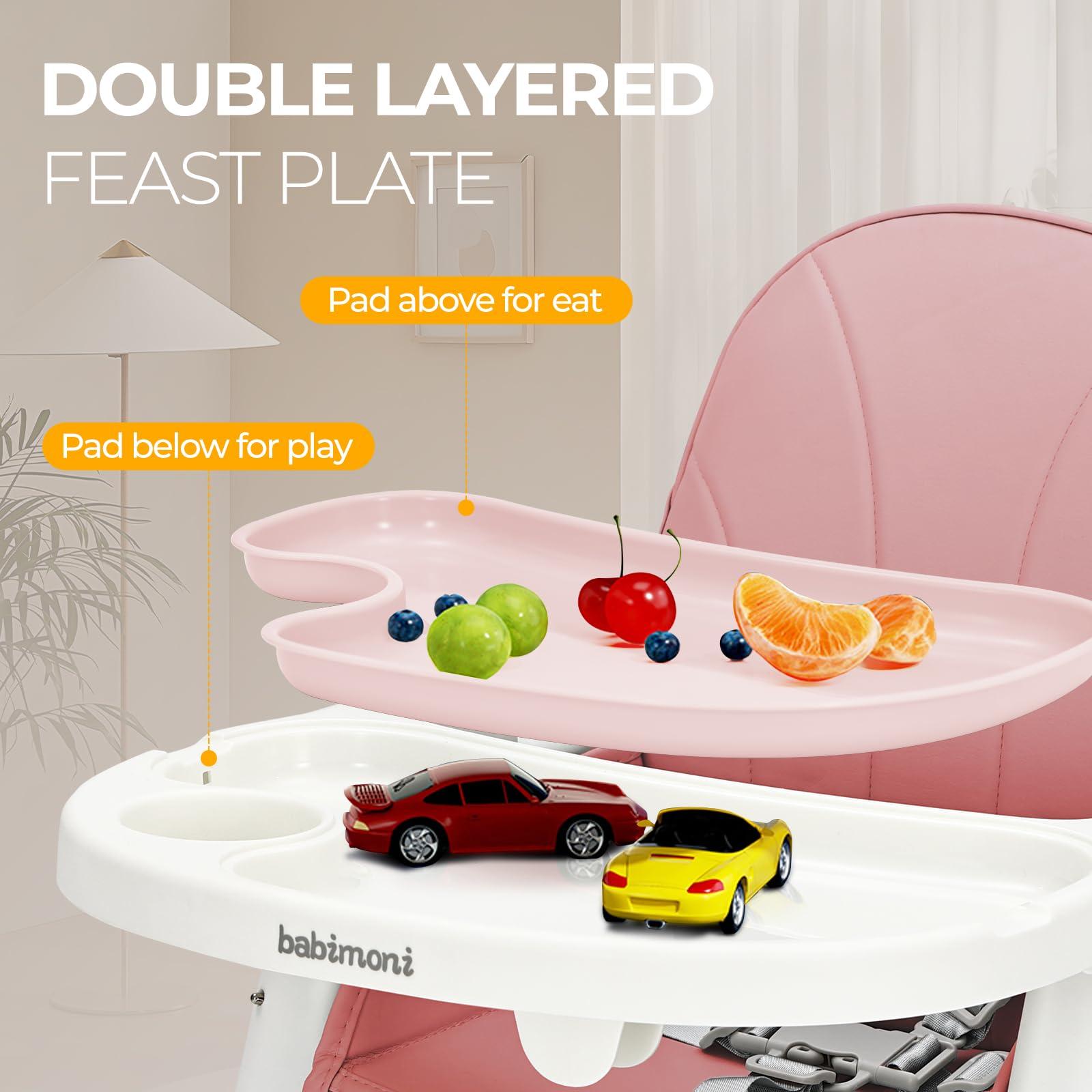 babimoni babimoni 3 in 1 High Chairs for Babies and Toddlers, Convertible High Chair, High Chair with Foot Rest and Double Tray, Easy to Clean, Compact and Versatile, Perfect for Growing Kids, Pink