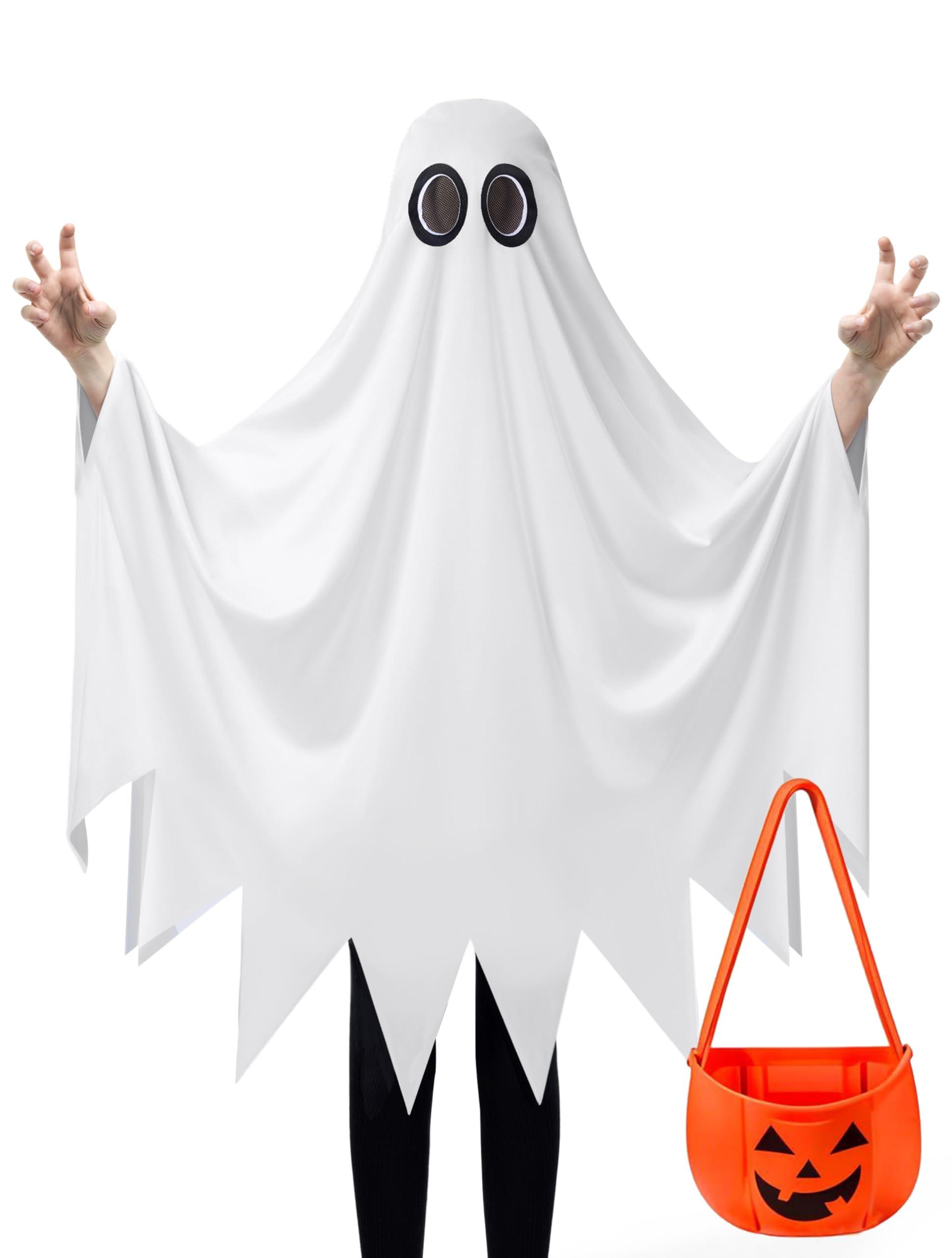 Spooktacular Creations Spooktacular Creations Kids Ghost Costume, Halloween Ghost Costume, White Silent Ghost Costume with Pumpkin Bag for Boys, Girls Halloween Dress Up, Role Play-S
