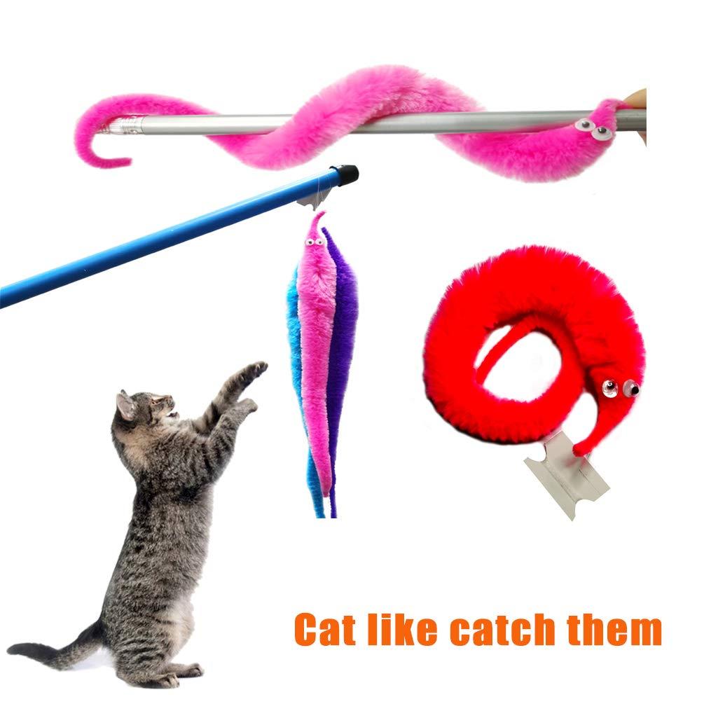 SHENGSEN SHENGSEN 12 Pieces Fuzzy Worm Toys String Pets Fuzzy Worms On String Bulk Trick Toy Party Favors for Kid Cat (12 Colors)