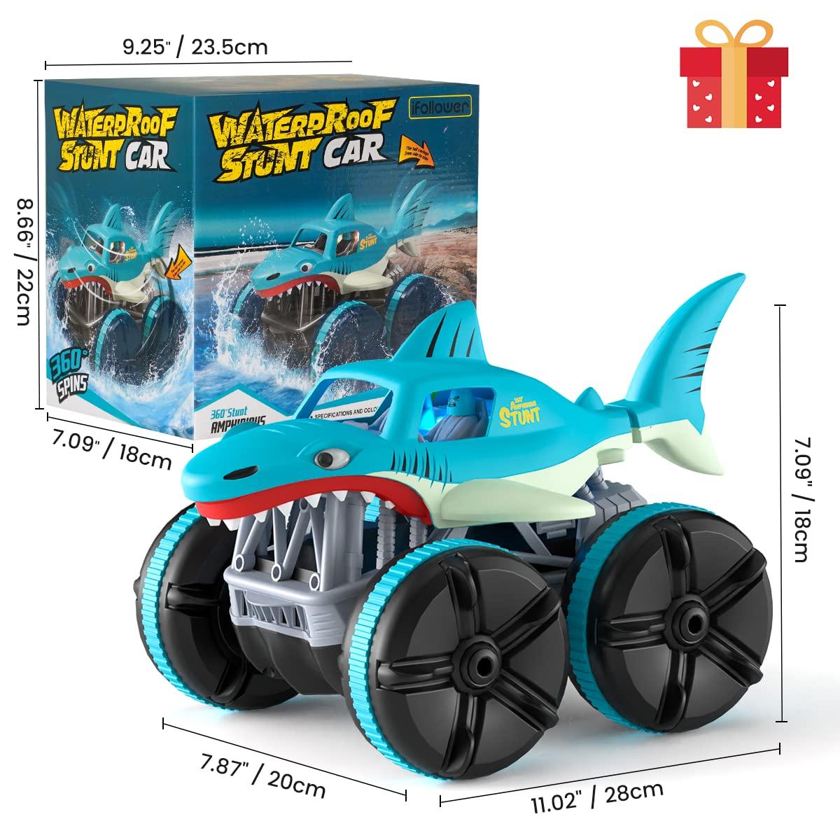 ifollower Amphibious Remote Control Car, Shark RC Cars All Terrain RC Truck, 360 Rotation LED Radio Controlled Crawler, 2.4GHz Monster Shark Trucks Christmas Birthday Gift for Boys Girls Age 3 4 5 6 7 8 9 10