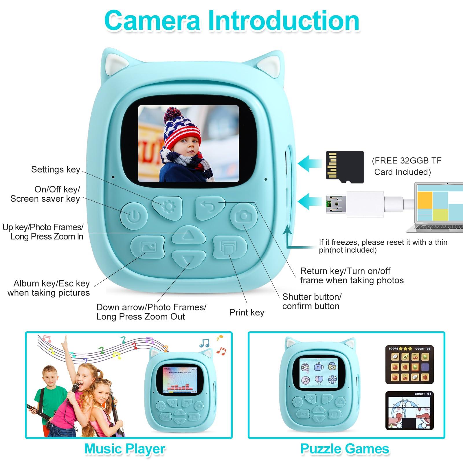 MINIBEAR MINIBEAR Instant Print Camera for Kids Camera for Girls 50MP Kids Digital Camera, Toddler Camera Travel Essential Toys Christmas Birthday Gifts for 3 4 5 6 7 8 9 Year Old Girls and Boys, Blue