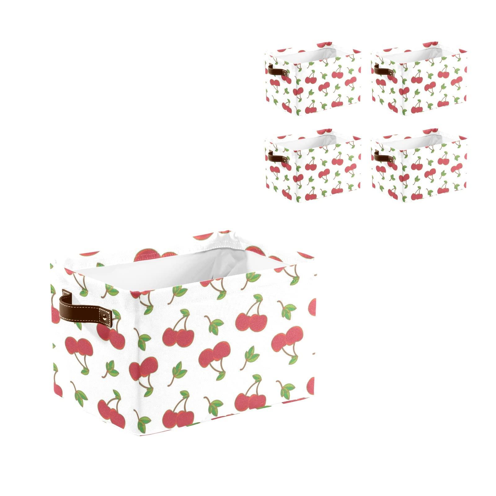 SunFancy Cherry Pattern Storage Bin Box with Handle Collapsible Closet Organizer Basket for Clothes Pets Toy Nursery
