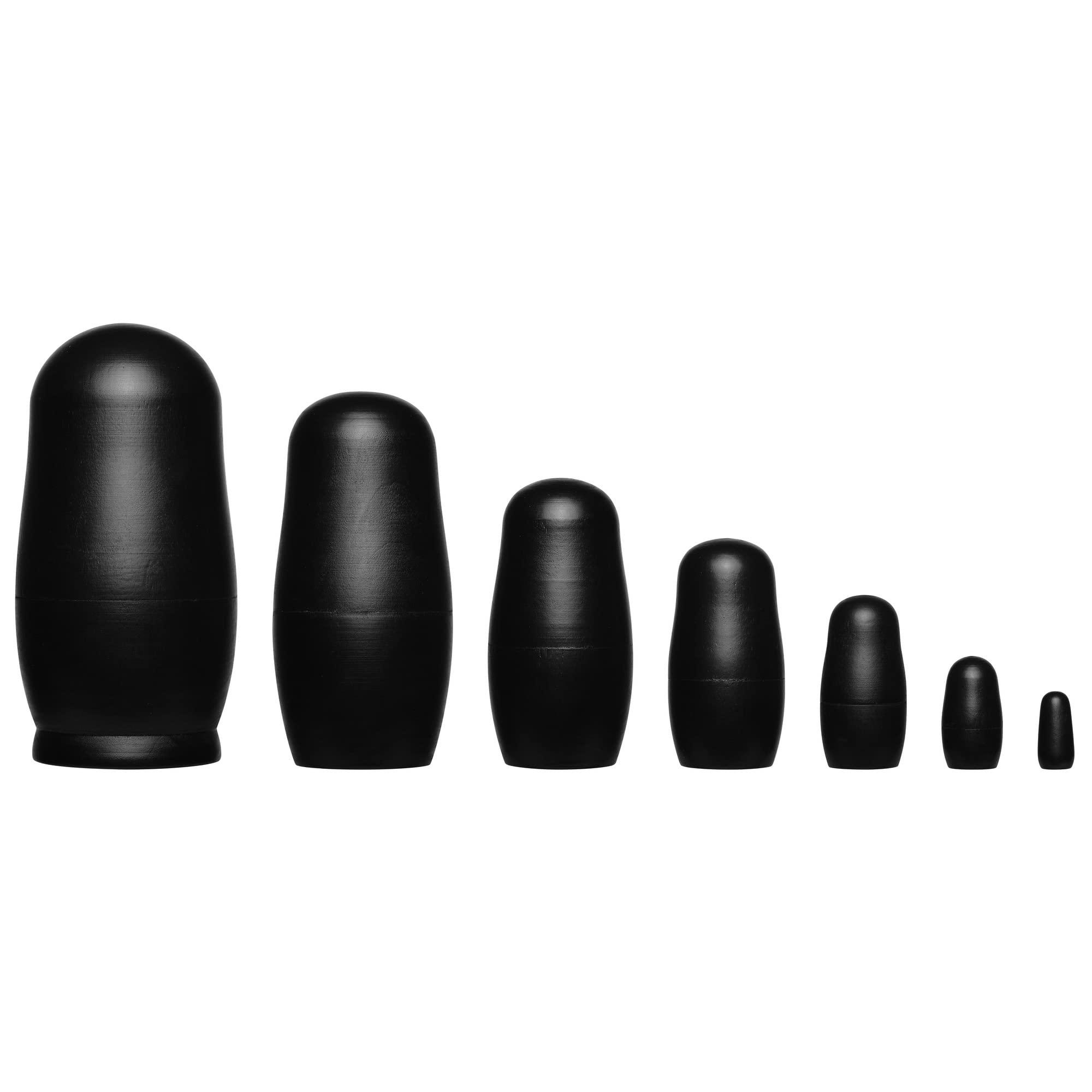 Yoption Yoption 7 Pieces Black Unpainted Nesting Dolls, Blank Russian Nesting Dolls Handmade DIY Create Your Own Matryoshka Nesting Dolls for Kids Boys Girls Paint Gift
