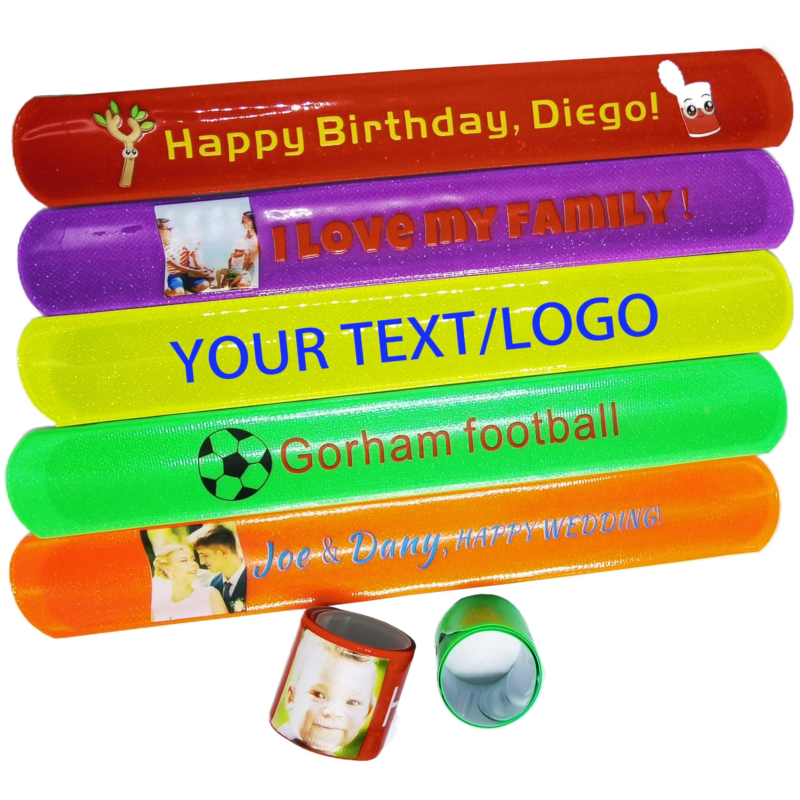 FREYOLI FREYOLI Custom Slap Bracelets with Picture 5/10/30/50 ct Personalized Logo Wristbands Bulk for Party Favors, Birthday, Classroom Rewards, Events, Fundraisers, Support, Awareness