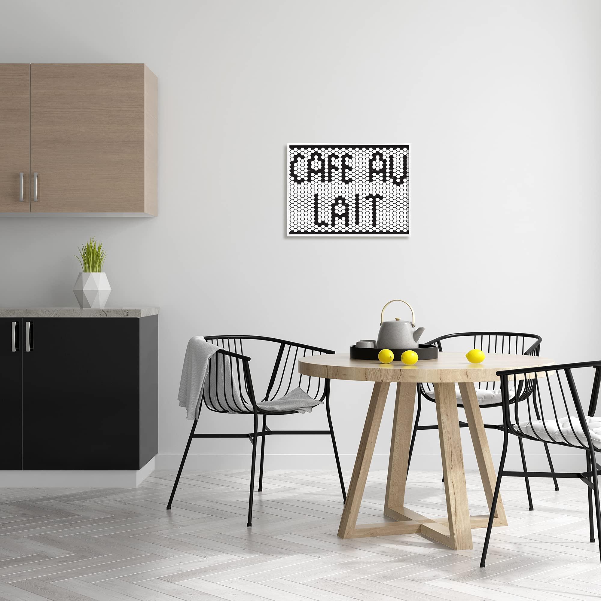 Stupell Industries Stupell Industries Caf Au Lait Sign Geometric Hexagon Pattern, Designed by Elizabeth Medley White Framed Wall Art, 16 x 20