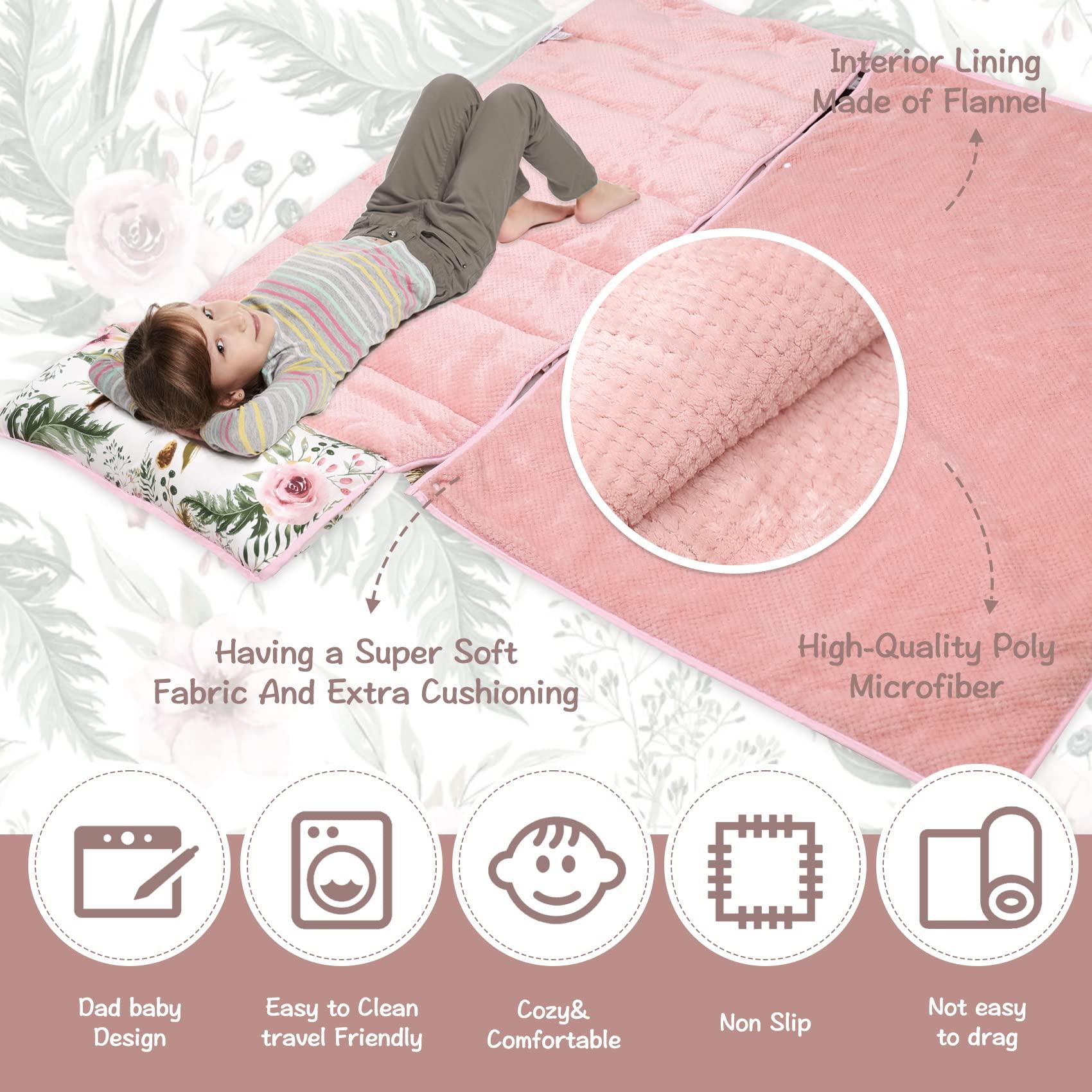 Ndahjahd Nap Mats for Preschool,Toddler Nap Mat with Removable Blanket and Pillow, Extra Large Rolled Napping Mats,Toddler Sleeping Bag,Kids Sleeping Bag for Daycare,Nap Mats for Daycare (Flower)