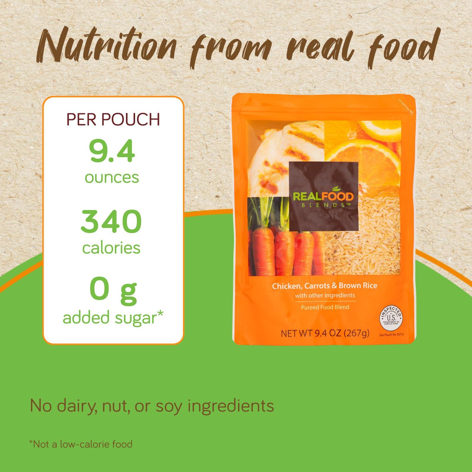REAL FOOD BLENDS Real Food Blends Variety Pack - Pureed Food Meals for Tube Feeding with Protein, Vegetables & Fruits - 320340 Calories Per Pouch for Lunch & Dinner - 9.4 oz (Pack of 12)