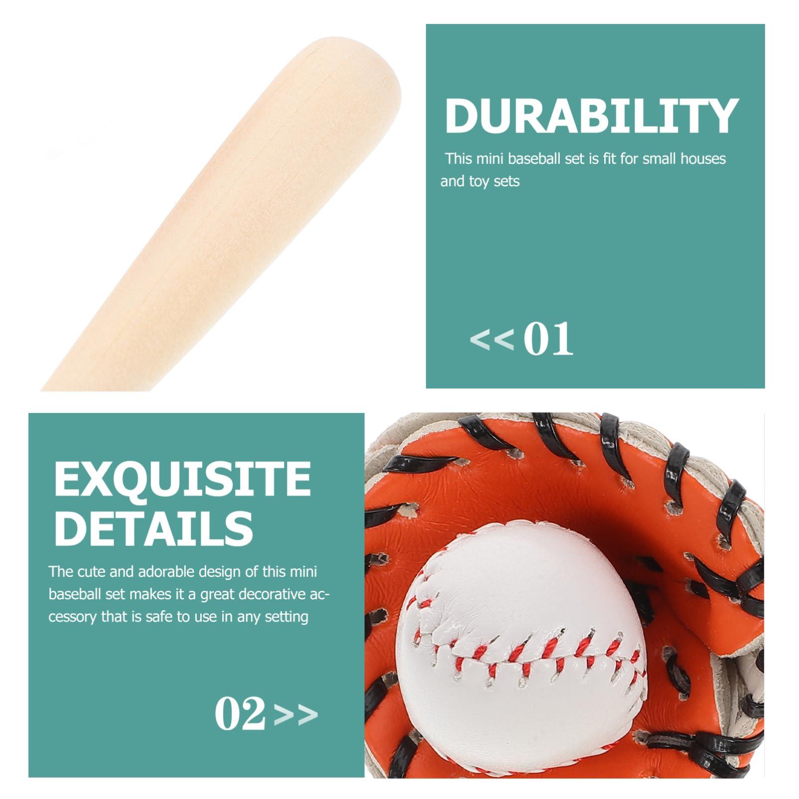 TOYANDONA TOYANDONA Mini Baseball Bat Miniature Toy Miniature Baseball Bats Gloves Kit Miniature Dollhouse Accessories Simulation Tiny House Baseball Decorations Mini Baseball Bat Glove and Ball Dollhouse Play
