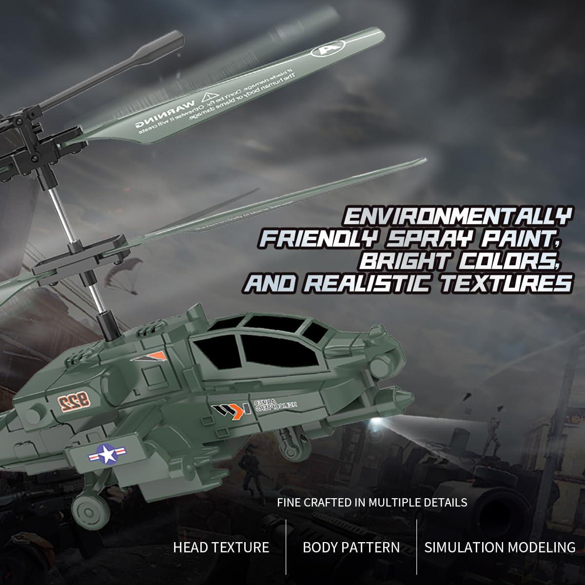 KJIXYUNG Remote Control Helicopter RC Helicopter for Kids with Light and Sound, Diecast Military Attack Helicopter, Army Style Model Airplane for Military Lovers to Collect and Gift