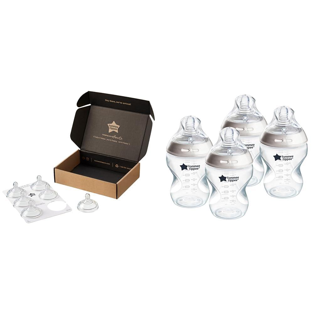 Tommee Tippee Tommee Tippee Advanced Anti-Colic Baby Bottle Nipples, Breast-Like, Soft Silicone, Medium Flow, 3m+ & Closer to Nature Baby Bottles Slow Flow Breast-Like Nipple with Anti-Colic Valve (9oz, 4 Count)