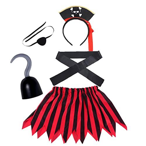 Dxhycc Dxhycc 5 Pieces Pirate Costume Accessories Pirate Skull Headband Pirate Eye Patch Sash Captain Hook Skirt for Halloween, Dress Up Parties