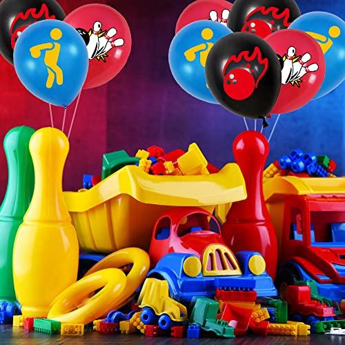 HADEEONG 36 Pieces Bowling Party Balloons Ball Party Strike Up the Fun Theme Party Supplies Black/Red/Blue for Kids, Boys Baby Shower Birthday Party,12\"