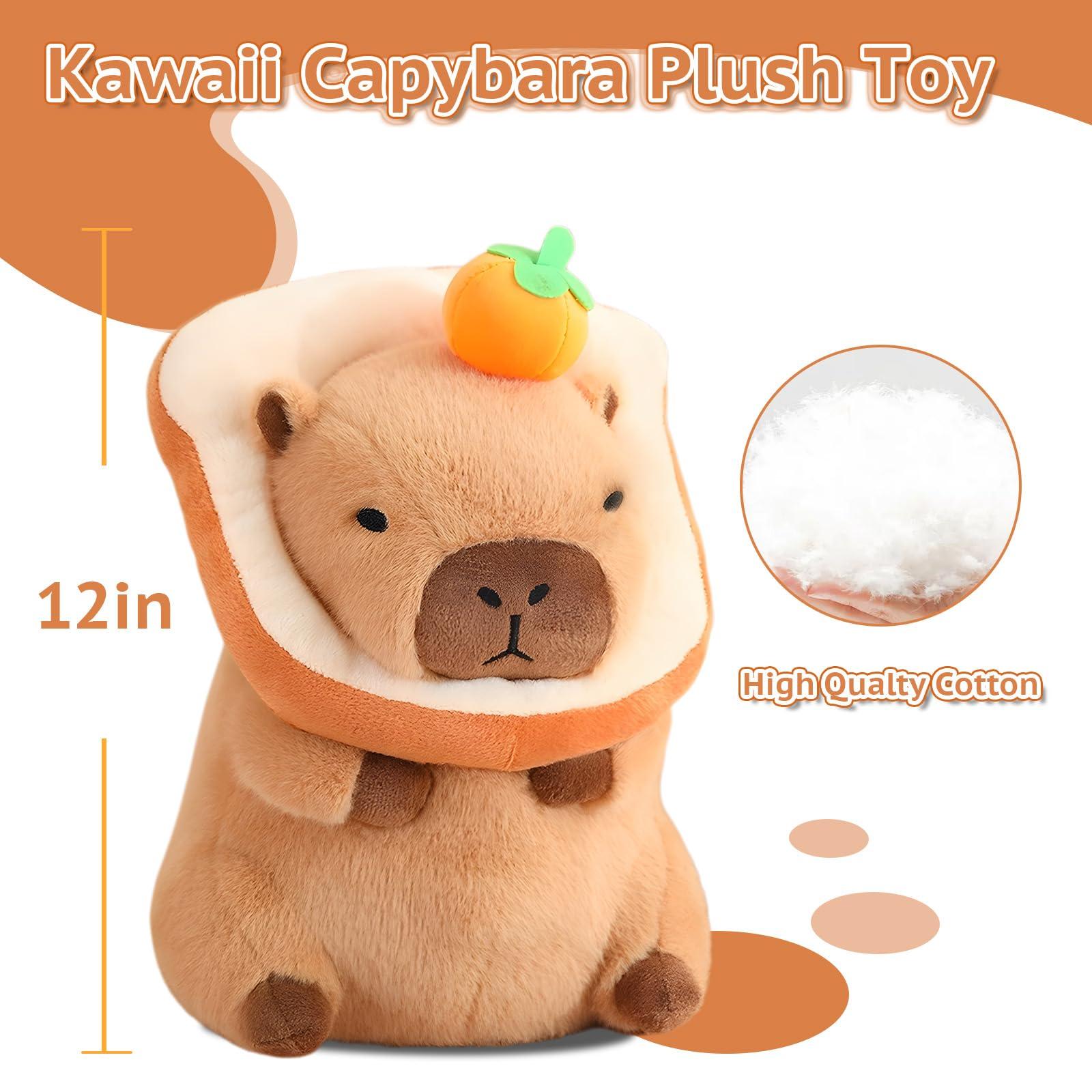 NXNYNZ NXNYNZ Cute Capybara Plush Pillow with Bread Kawaii Soft Orange Capybara Stuffed Aniamls Capybara Plush Toys Hugging Gifts Kids Girls Boys 12 inch