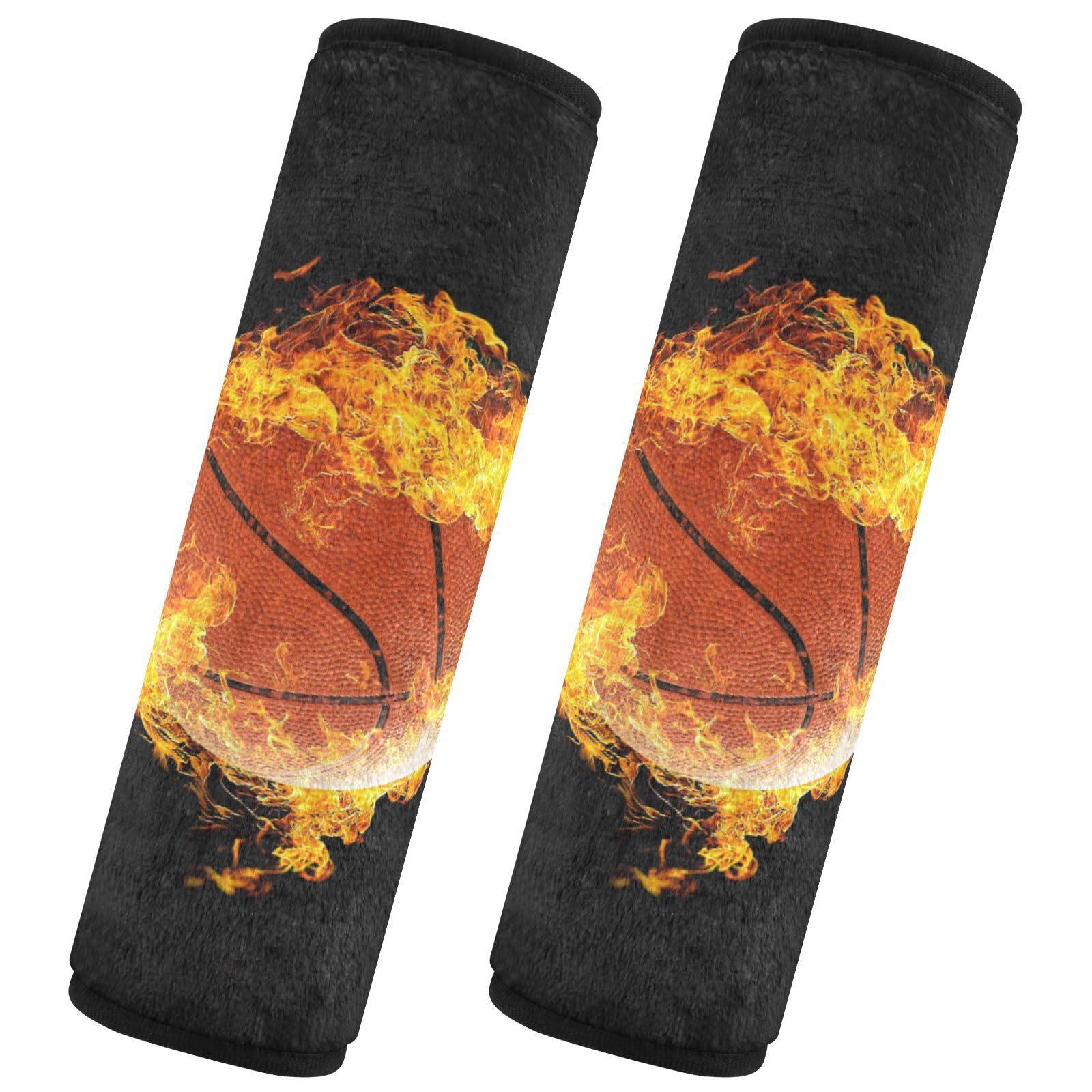 Dussdil Flame Basketball Ball Seat Belt Cover 2 Pack for Car Seat Strap Shoulder Seatbelt Covers Baby Kids Soft Car Seat Cover Pad Car Accessories for Boys Girls Adults Babies 6.5 in