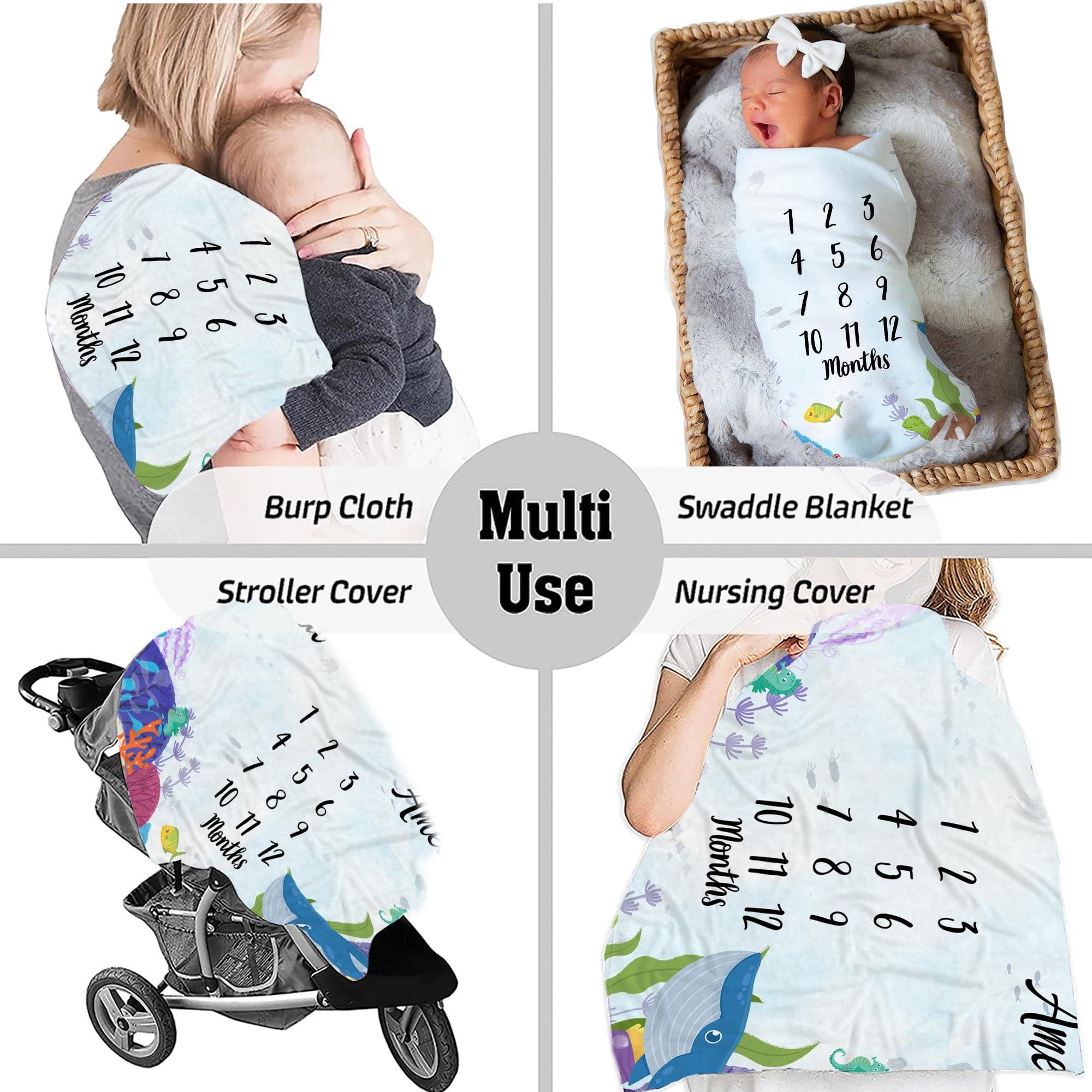 VibeCustom Personalized Ocean Wonderland Baby Blanket, Custom Names Underwater ThemeTracker, Soft Plush Marine Life Growth Chart, Nautical Nursery Decor
