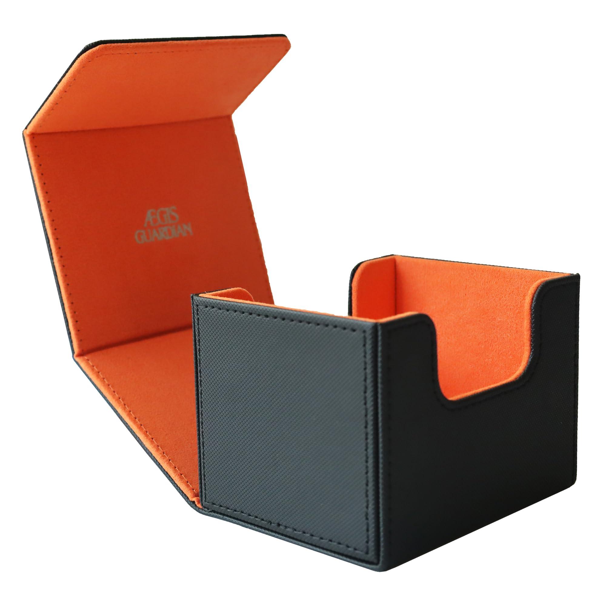 GIS GUARDIAN AEGIS GUARDIAN Commander Deck Box for MTG, Magic Deck Box, Hold 120+ Sleeved Cards for TCG, Leather Strong Magnet Card Deck Box, Collectible Card Case, Orange Inner