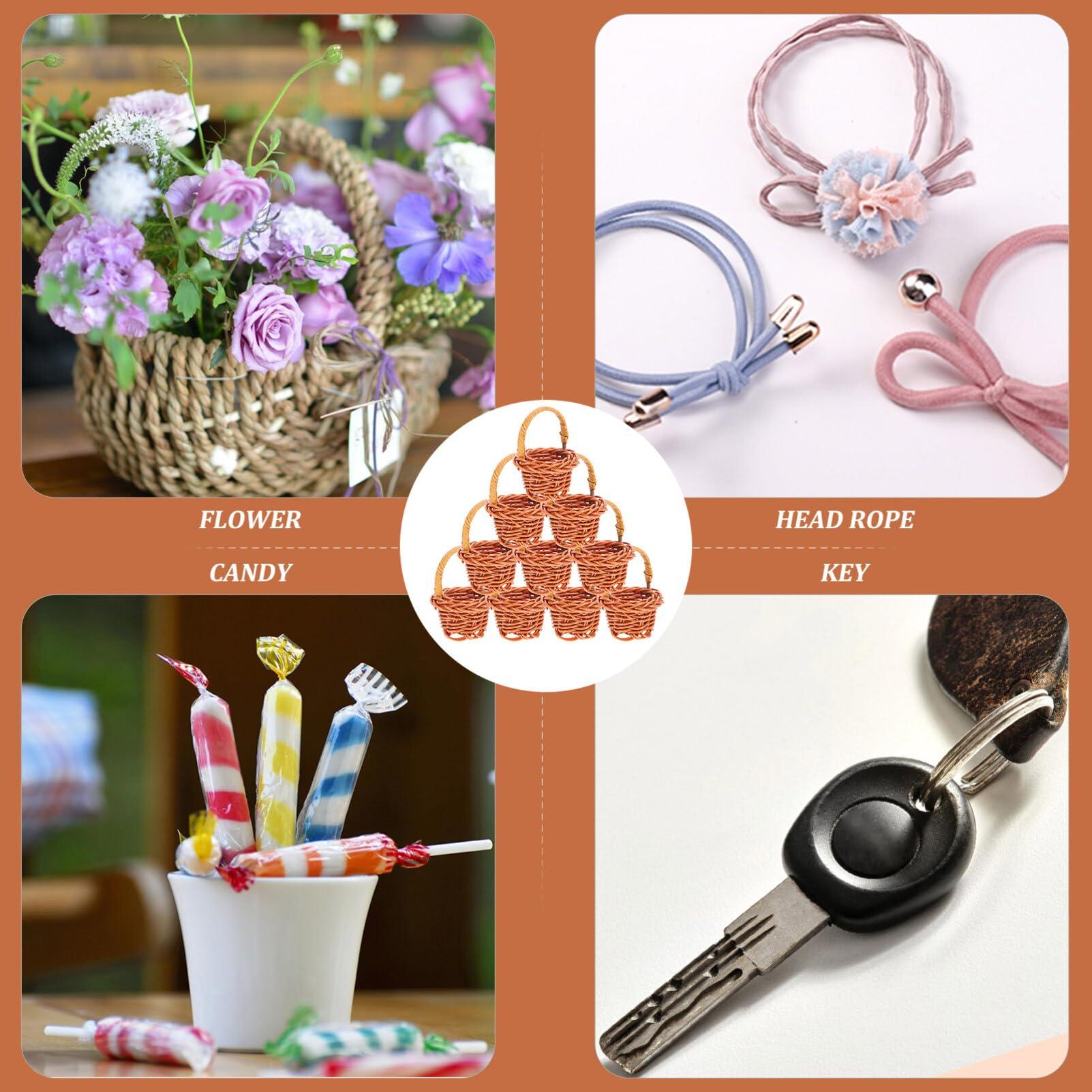 Amosfun 10Pcs Mini Woven Baskets with Handles 2.4x1.2 Inch Tiny Candy Box Basket Mini Wicker Baskets for Party Favors, Tiny Baskets School Crafts Supply