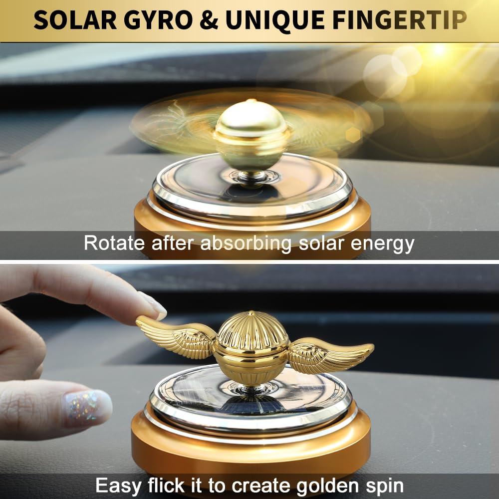 Mechaniker Golden Fidget Spinner Solar Energy Toy, Car Air Freshener Dashboard Decoration Powered by Sunshine, Cool Science Kit Spinning Ball Toy with Solar Panels, Premium Gift for Boyfriend Men Women