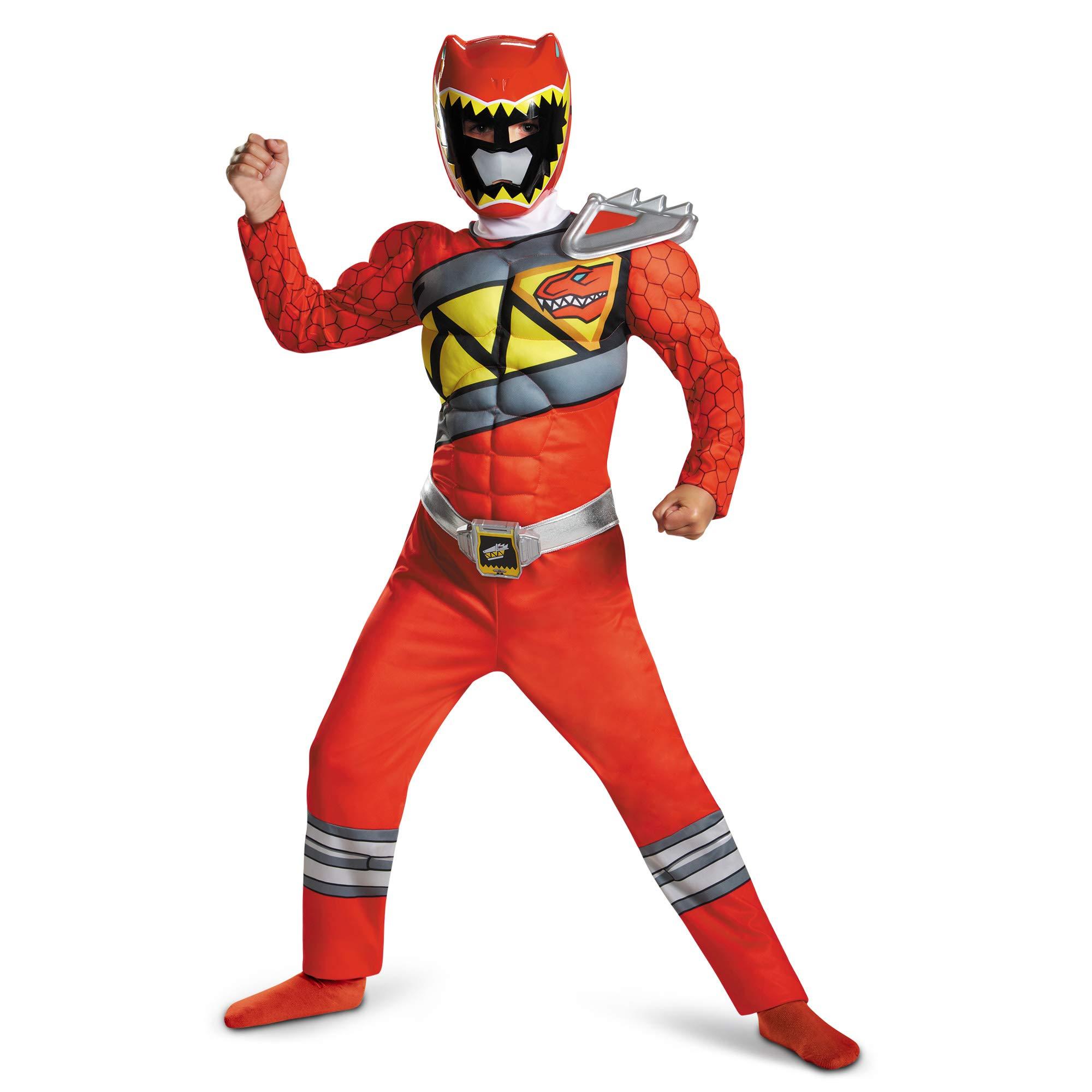 Disguise Red Power Rangers Costume for Kids. Official Licensed Red Ranger Dino Charge Classic Muscle Power Ranger Suit with Mask for Boys & Girls, Medium (7-8)