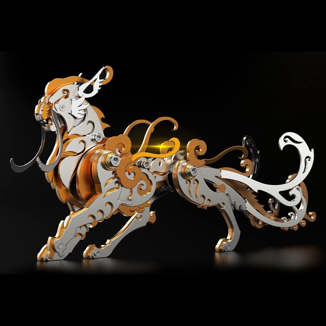 YounggDiy YounggDiy 3D Metal Puzzles for Adults, DIY Assembly 3D Mini Metal Luwu Tiger Ancient Chinese Beasts Model Set (88PCS/Orange)