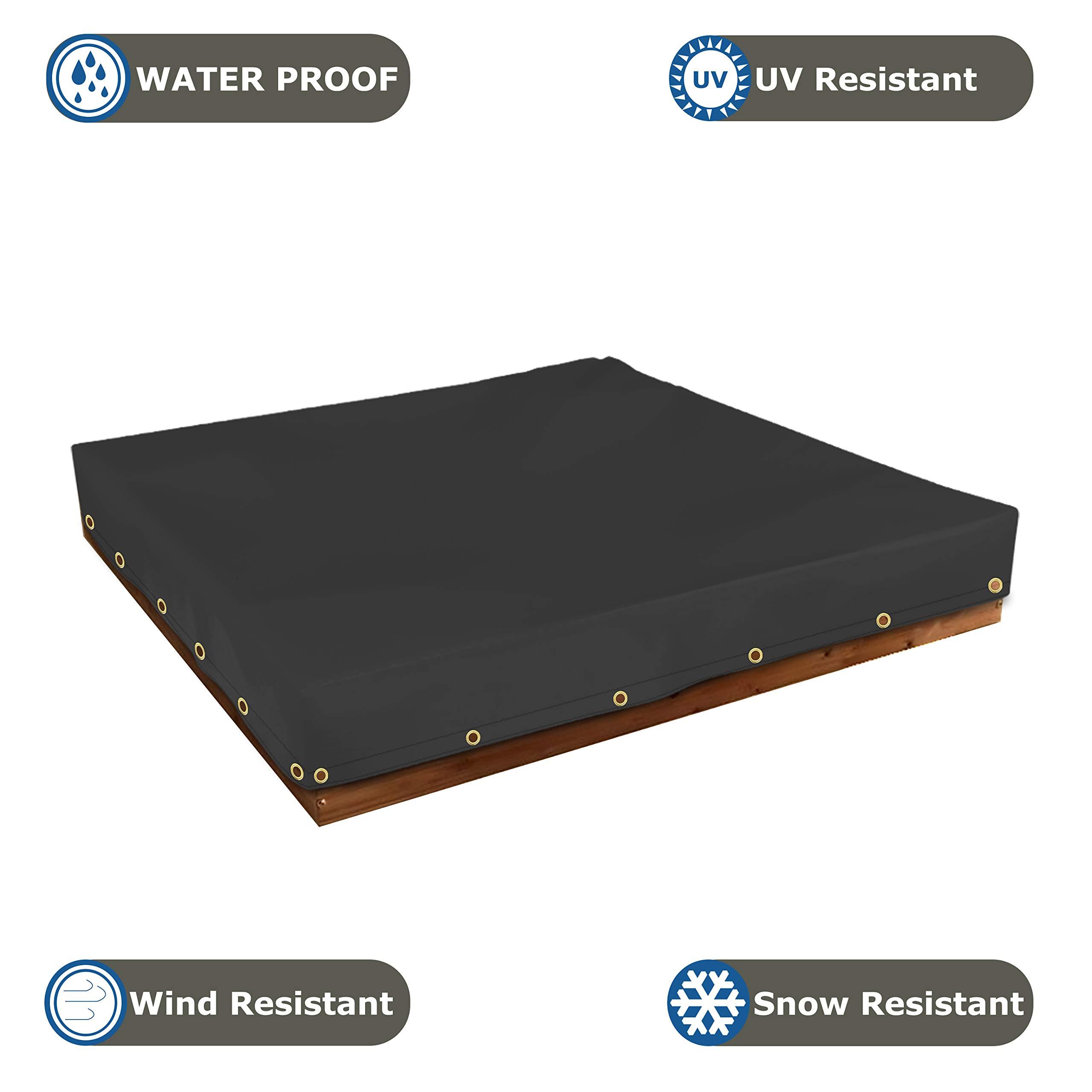 Covers & All Sandbox Cover 18 Oz Waterproof - Sandpit Cover 100% Weather Resistant with Metal Grommets (60" W x 60" D x 8" H, Black)