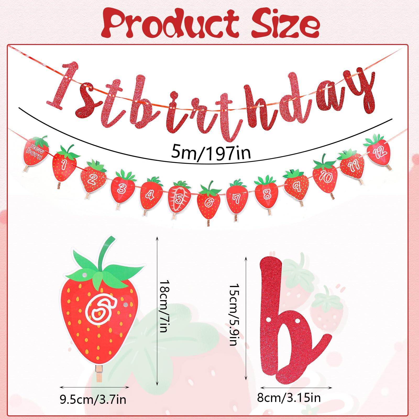 Andibro Andibro Strawberry First Birthday Party Decor, Berry 1st Birthday Party Supplies,Sweet Berry Monthly Photo Banner Milestone Photograph Bunting Garland Strawberry Hanging Decoration Fruit Themed Shower