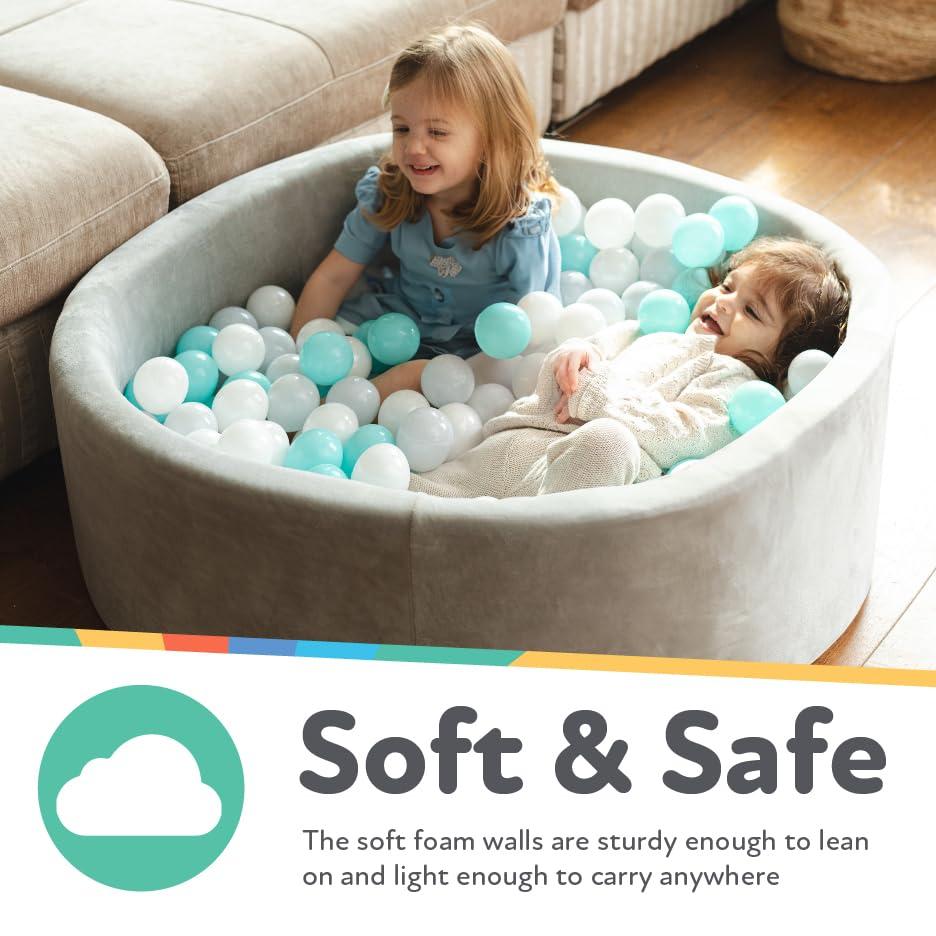 Nuby Velvet Ball Pit 200 Balls Included Soft Play Foam Ball Pits for Baby and Toddlers with 200 Colored Balls Ball Pit Playpen Indoor Play Gym Outdoor Play Ball Pit