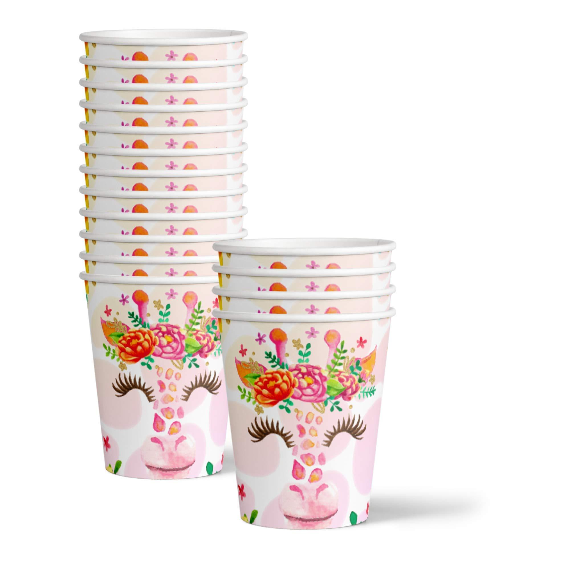 Birthday Galore Giraffe Floral Birthday Party Supplies - Giraffe Party Supplies - Zoo Animal Party Supplies - Safari Animal Party Supplies | Tableware Set Includes Plates Napkins and Cups | Kit for 16