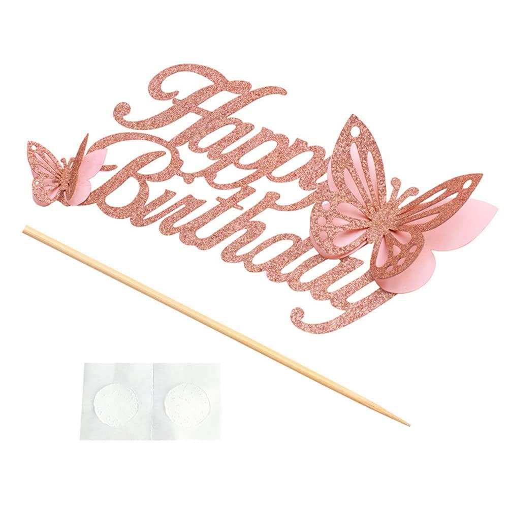 Flairs New York Flairs New York Birthday Party Decorations Cake Toppers Props (Pack of 1 Cake Topper, Rose Gold Happy Birthday Butterfly)