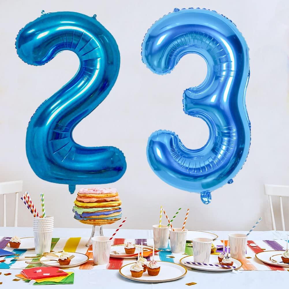 Shikuer Number 23 Balloons 32 inch Digital Balloon Alphabet 23th Birthday Balloons Digit 23 Helium Balloons Big Balloons for Birthday Party Supplies Wedding Bachelorette Bridal Shower, Blue Number 23
