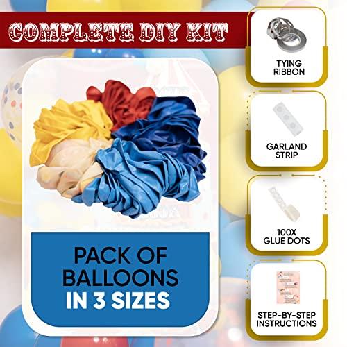 SHERYL DECOR ALL-IN-1 Circus Balloons Arch Kit & Garland for Carnival Party Decorations Theme Primary Color Balloons in Red Blue Yellow & Rainbow Confetti Baby Shower Circus Birthday Party Supplies