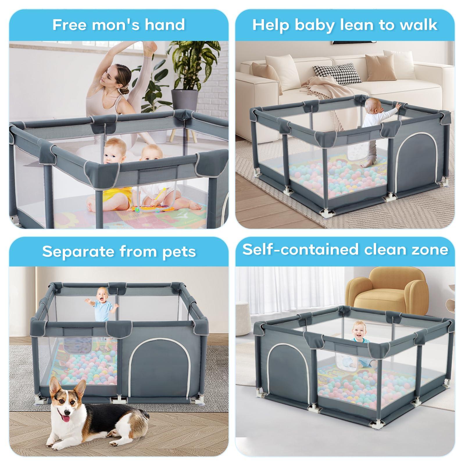 YIERYA YIERYA Baby Playpen Playard for Babies and Toddlers, Baby Fence Play Pens for Indoor & Outdoor, Sturdy Safety Play Yard with Breathable Mesh and Anti-Slip Mat,Grey