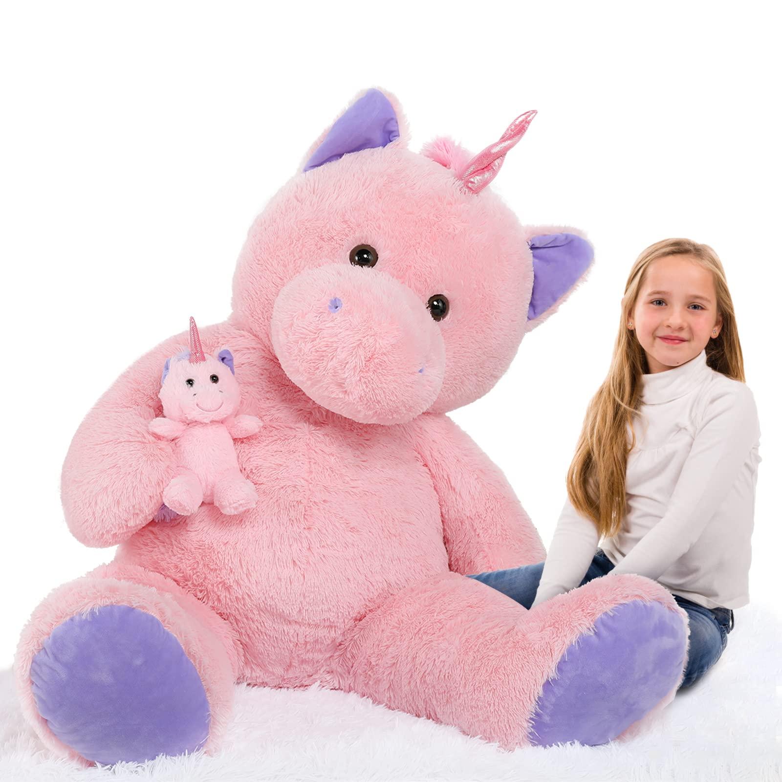 MorisMos MorisMos Giant Stuffed Unicorn 4 Foot, 51\'\' Giant Unicorn Stuffed Animal, 2-in-1 Big Stuffed Unicorn & Baby Unicorn Doll, Pink Unicorn Stuffed Animal for Girl Kid on Birthday Christmas Valentine\'s Day