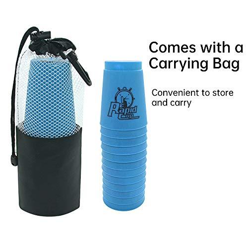 Kuiji Quick Stacks Cups Sports Stacking Cups Speed Training Game Classic Interactive Challenge Competition Party Toy Set of 12 with Carry Bag-Blue