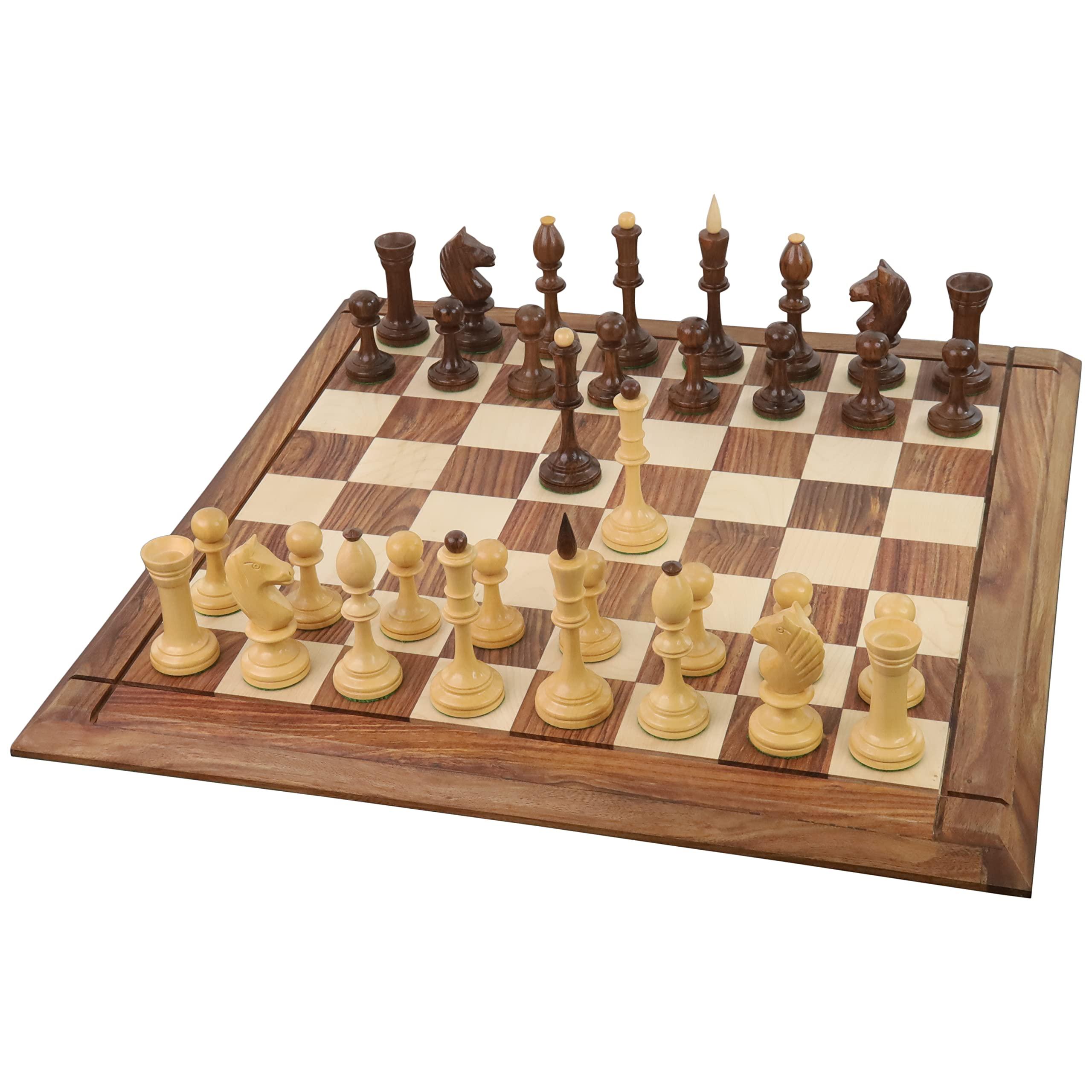 Royal Chess Mall Royal Chess Mall- Combo of Averbakh Soviet Russian Chess Set - Pieces in Golden Rosewood with 21\" Drueke Style Golden Rosewood Chess Board