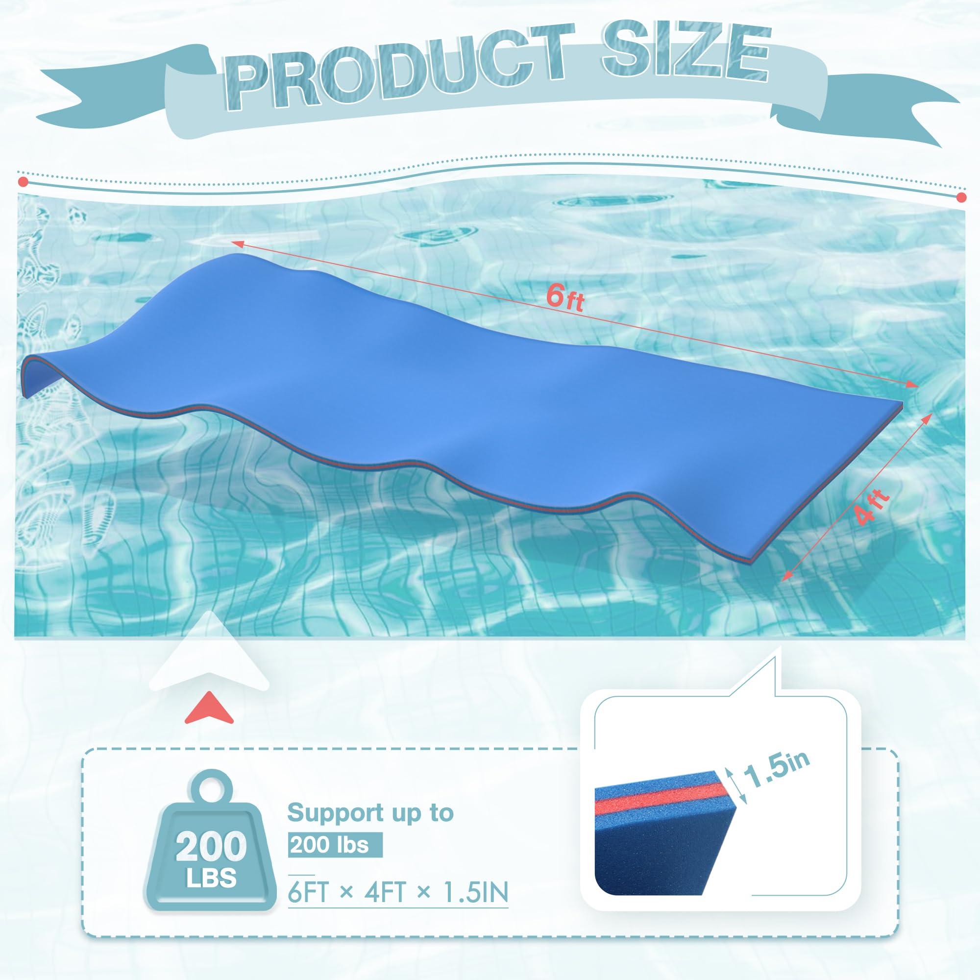 OUTROAD OUTDOOR CAMPING GARDEN PATIO Outroad 6FT Floating Water Pad Mat, 3 Layers XPE Foam Lily Pad for Beach, Ocean, Lake, Roll-Up Floating Island for Water Recreation and Relaxing, Blue