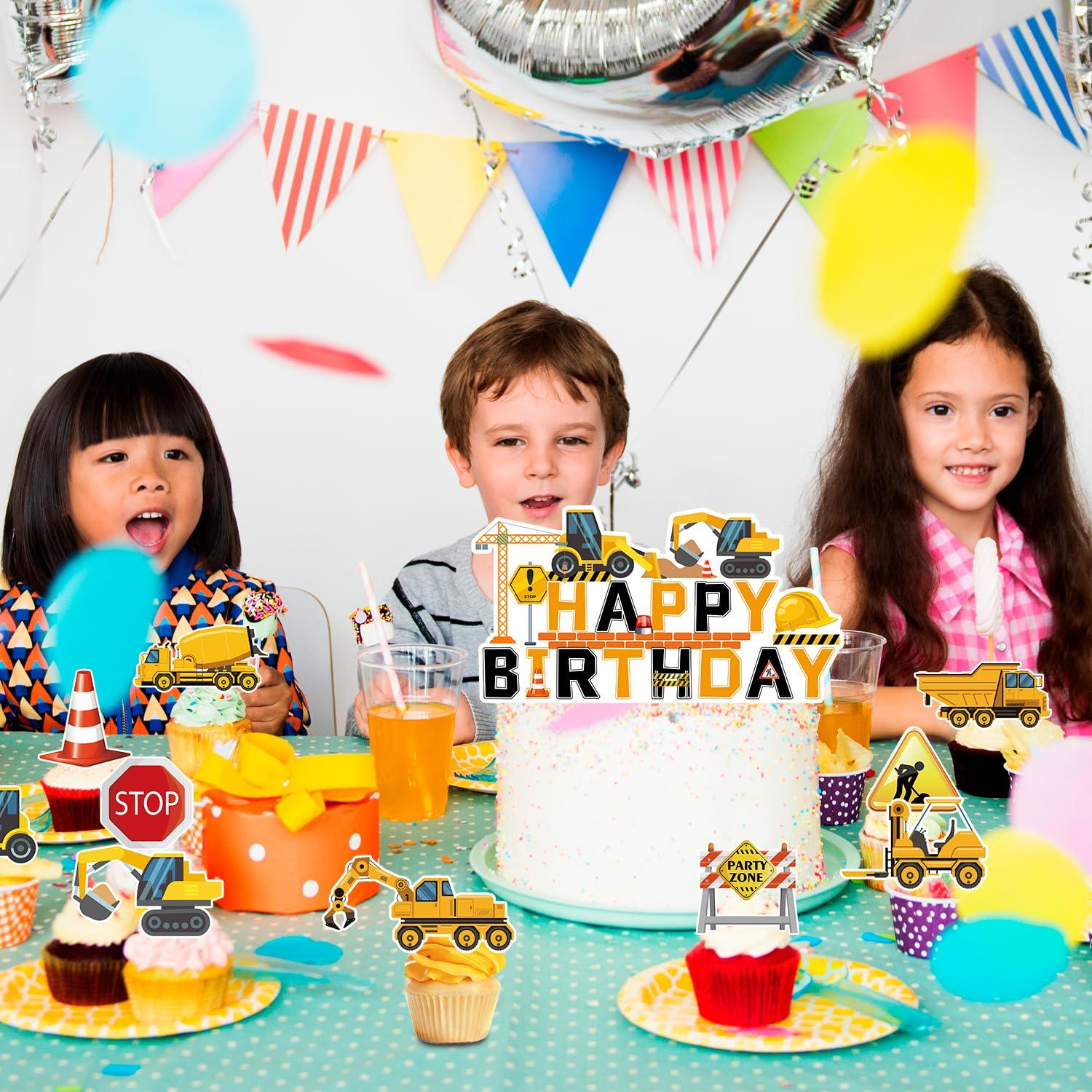 Fruitful Jewelry Construction Cake Topper, 13 Pcs Construction Cake Decorations Set, Construction Birthday Cake Topper, Construction Cupcake Toppers Excavator Cupcake Toppers for Construction Birthday Party Supplies