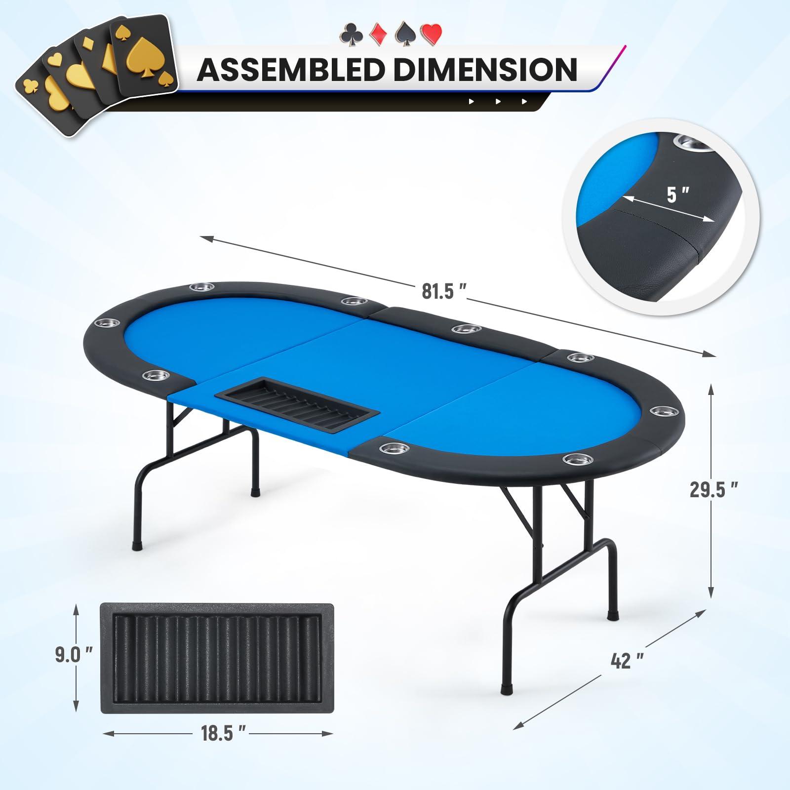 ECOTOUGE ECOTOUGE Poker Table w/Stainless Steel Cup Holder Casino Leisure Table, Top Texas Hold'em Poker Table w/Leg (Blue, Oval)