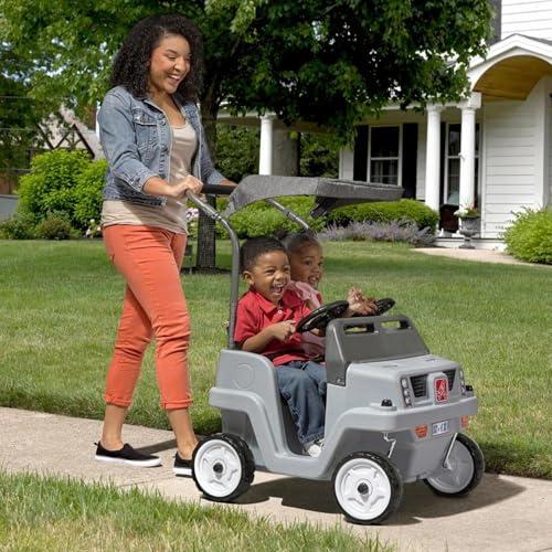 Step2 Step2 Side-by-Side Push Around SUV, Kids Push Car, 2 Seats, Stroller Substitute, Includes Seat Belts & Horns, Made of Durable Plastic, Max Weight 100 lbs., for Toddlers 1.5-5 Years Old, Gray