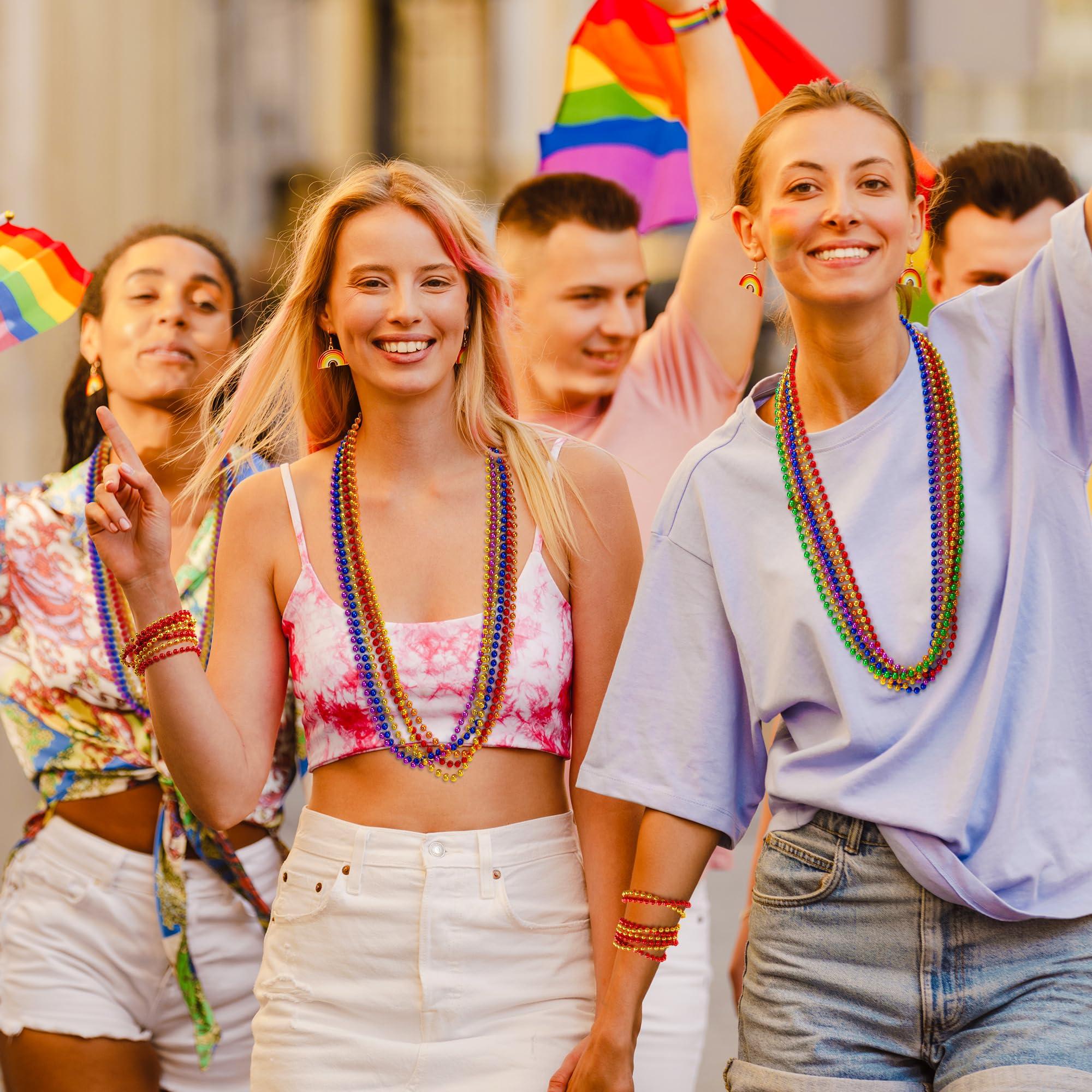 EOBOH 12PCS Pride Accessories, Pride LGBTQ Beads Necklace Stuff, Metallic 6 Kinds of Rainbow Beads Bulk, Gay Lesbian LGBT Beads Necklace Costumes Decorations for Pride Month Parade Throws Party Favors