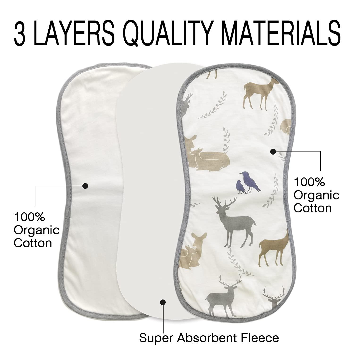 Thobby Baby Burp Cloths for Newborn Infant 100% Organic Cotton Ultra Absorbent and Soft Milk Spit Up Rags Baby Washcloths Burping Bibs Keep Clothes Dry 3 Layers for Unisex Boys and Girls Sets of 5 Pack
