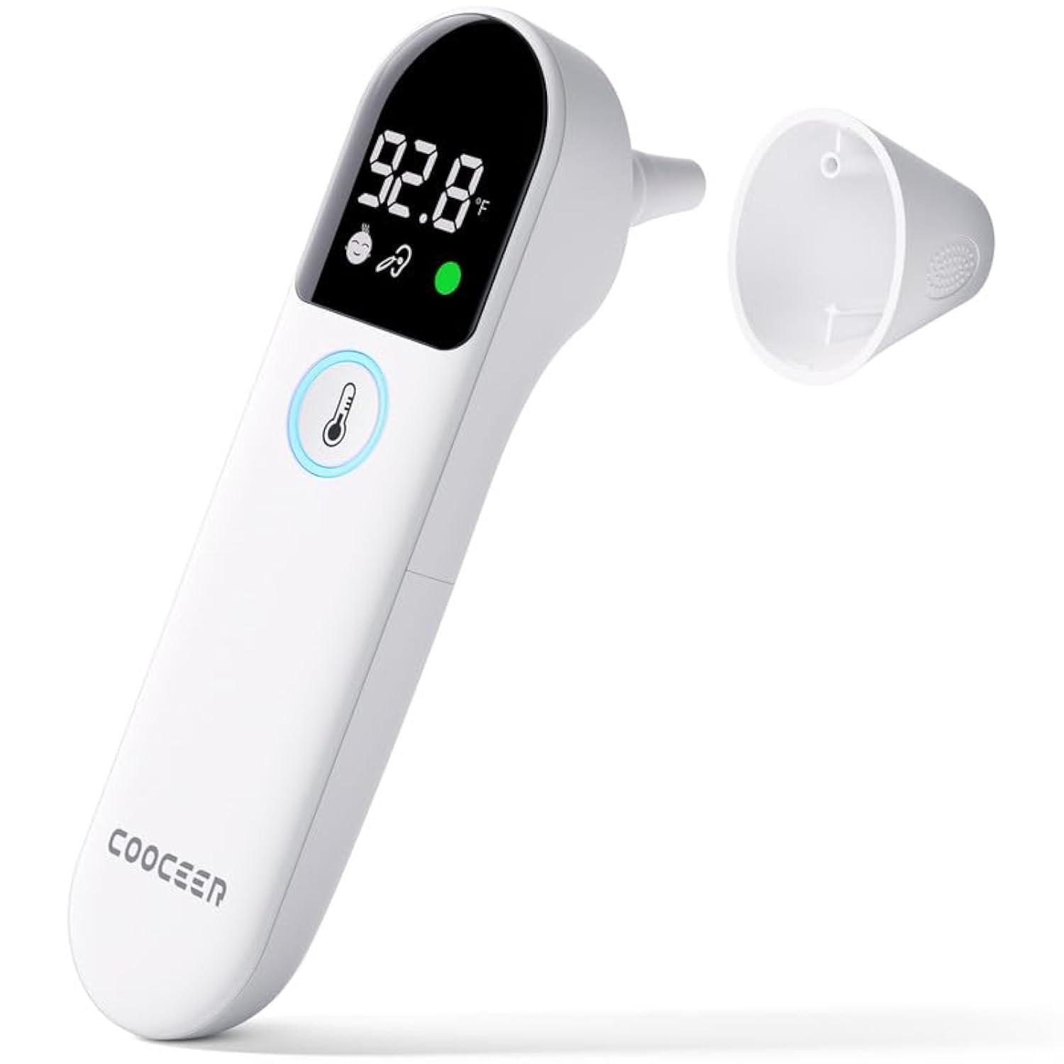 COOCEER COOCEER Digital Thermometer for Adults and Kids: Accurate Ear and Forehead Temperature Readings - Fever Alarm - Touchless Ideal for Babies Toddlers Infants Sensiors - Large LED Display - Home Use