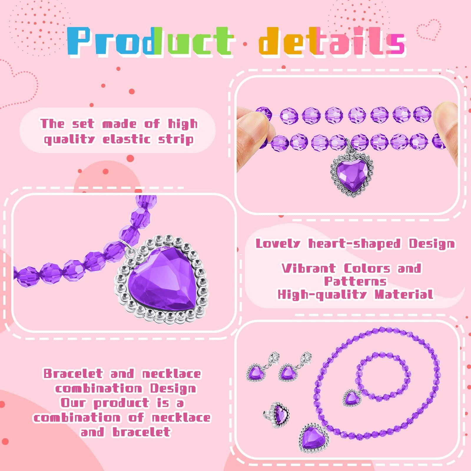 Henoyso Henoyso 6 Set Princess Jewelry Dress Up Jewelry Princess Pretend Toy Jewelry Set with Necklace Bracelet Rings Earrings Princess Costume Jewelry Beaded Toy Necklace for Party Favors Costume (Colorful)
