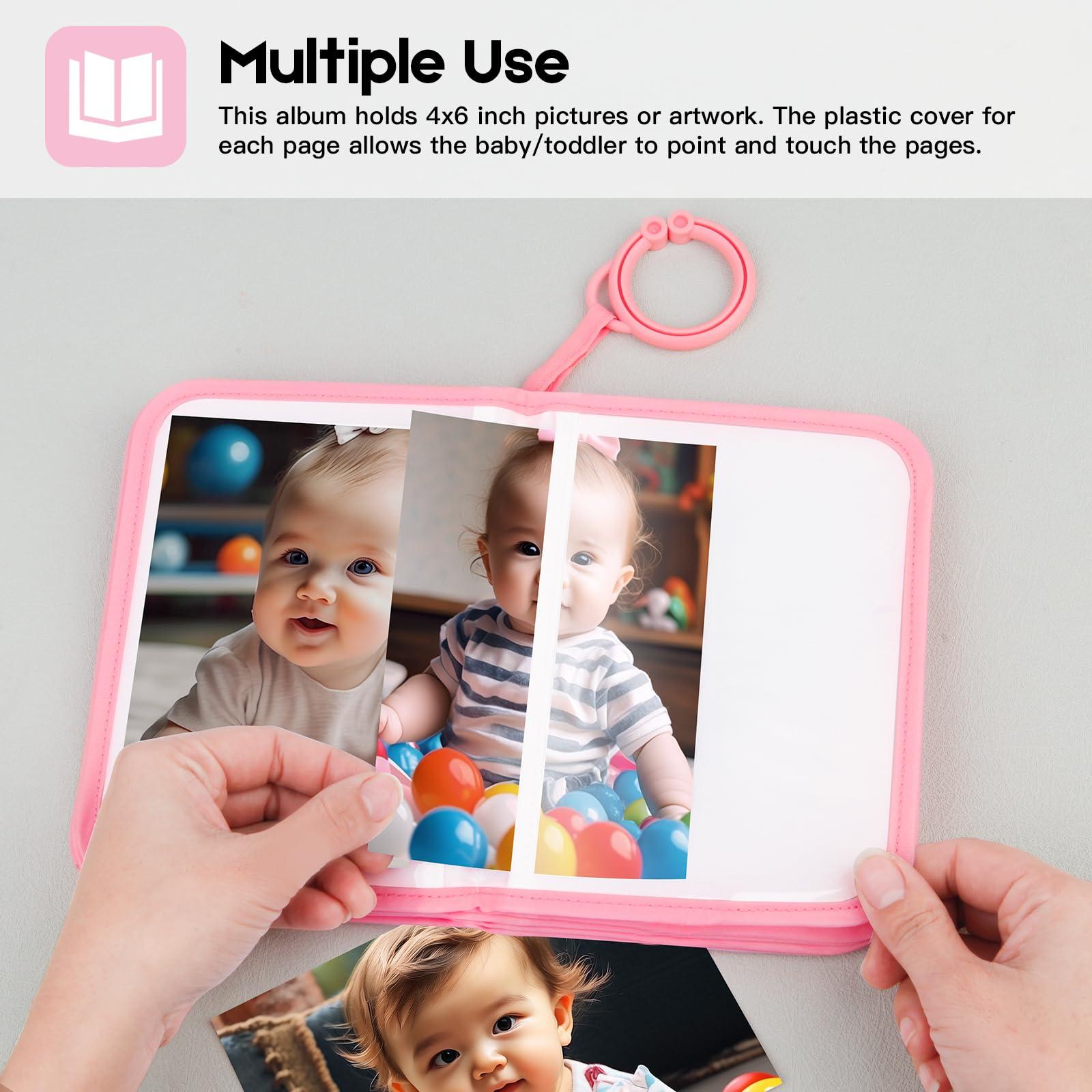 Niselity Baby Photo Book Holds 21 4x6 Photos, My First Photo Book for Baby or Toddlers, Love" Baby Photo Album Soft Cloth Family Book, Cute Book Gift for Babies Shower Newborns Family Photos (Pink)
