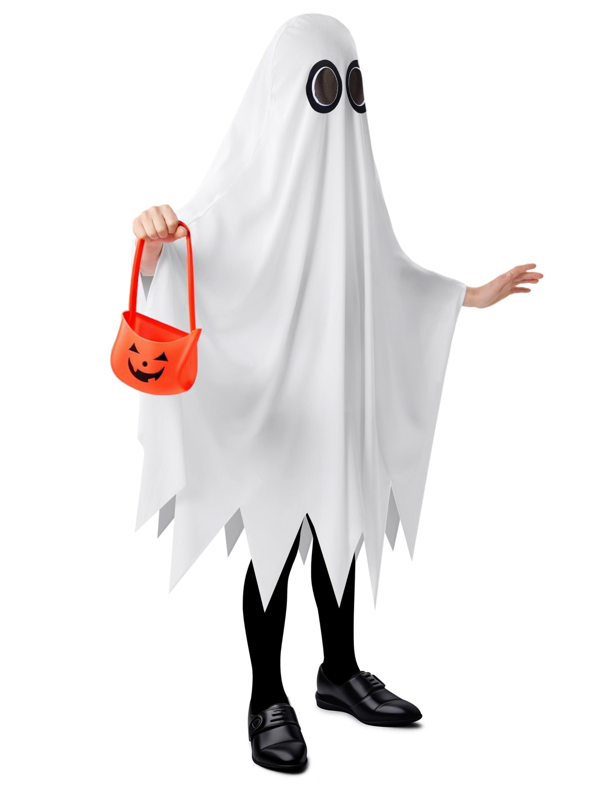 Spooktacular Creations Spooktacular Creations Kids Ghost Costume, Halloween Ghost Costume, White Silent Ghost Costume with Pumpkin Bag for Boys, Girls Halloween Dress Up, Role Play-S
